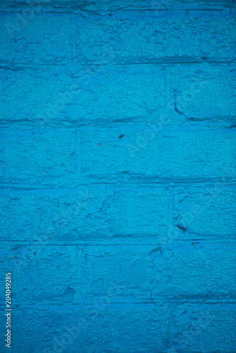 blue brick wall background. Texture of painted brick.