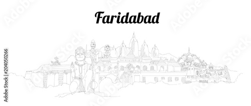 Faridabad city vector panoramic hand drawing sketch illustration