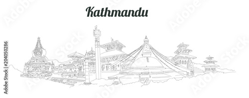 KATHMANDU city panoramic vector hand drawing artwork photo