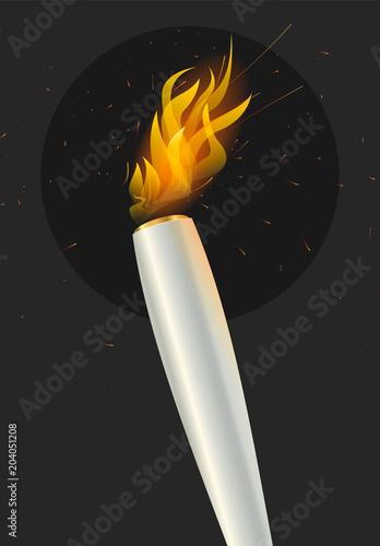 Silver torch flame, on dark abstract background. Championship icon, a symbol of victory. Isolated vector illustration