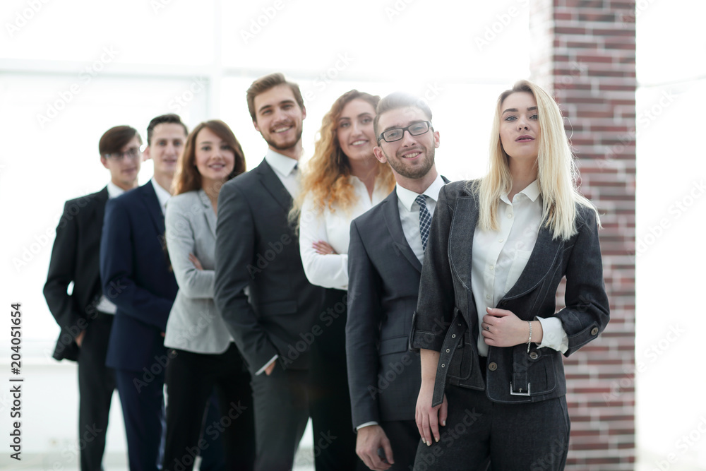 group of young business people standing in a row. group of young business people standing in a row.
