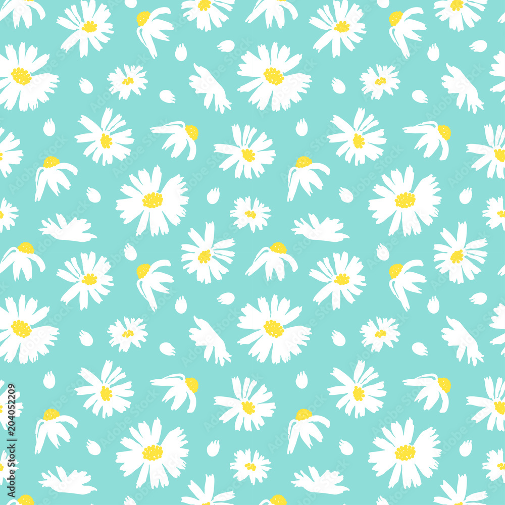 Lovely floral seamless pattern. Hand drawn camomiles. Vector illustration. Isolated
