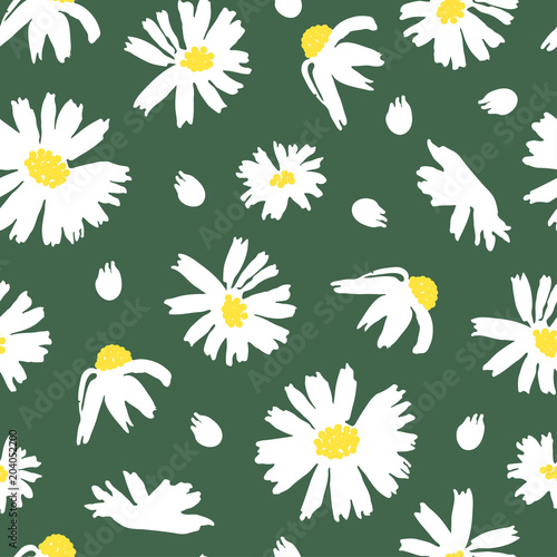 Lovely floral seamless pattern. Hand drawn camomiles. Vector illustration. Isolated