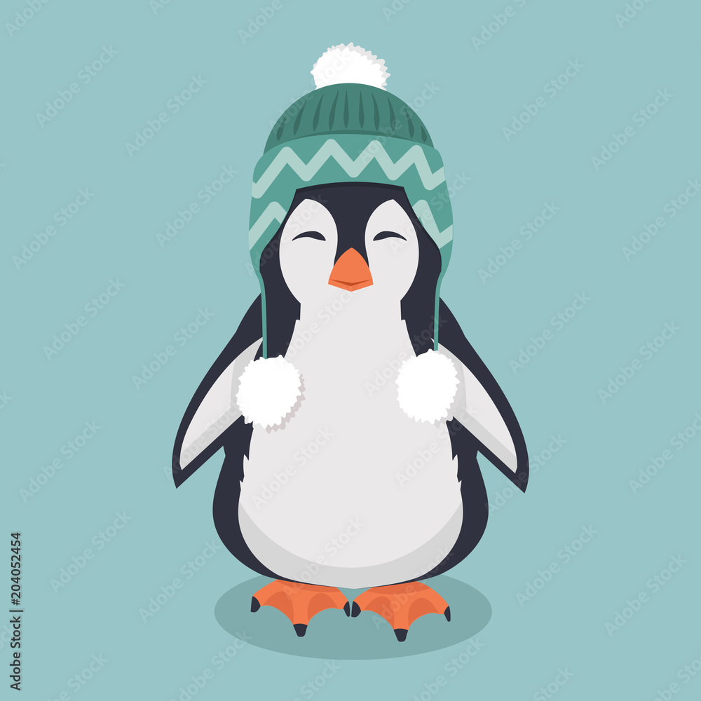 Naklejka premium Cute penguin with wool hat vector