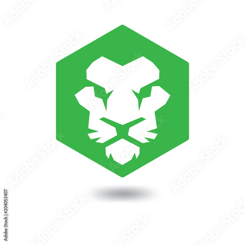 Fototapeta Naklejka Na Ścianę i Meble -  Lion in hexagonal abstract logo vector