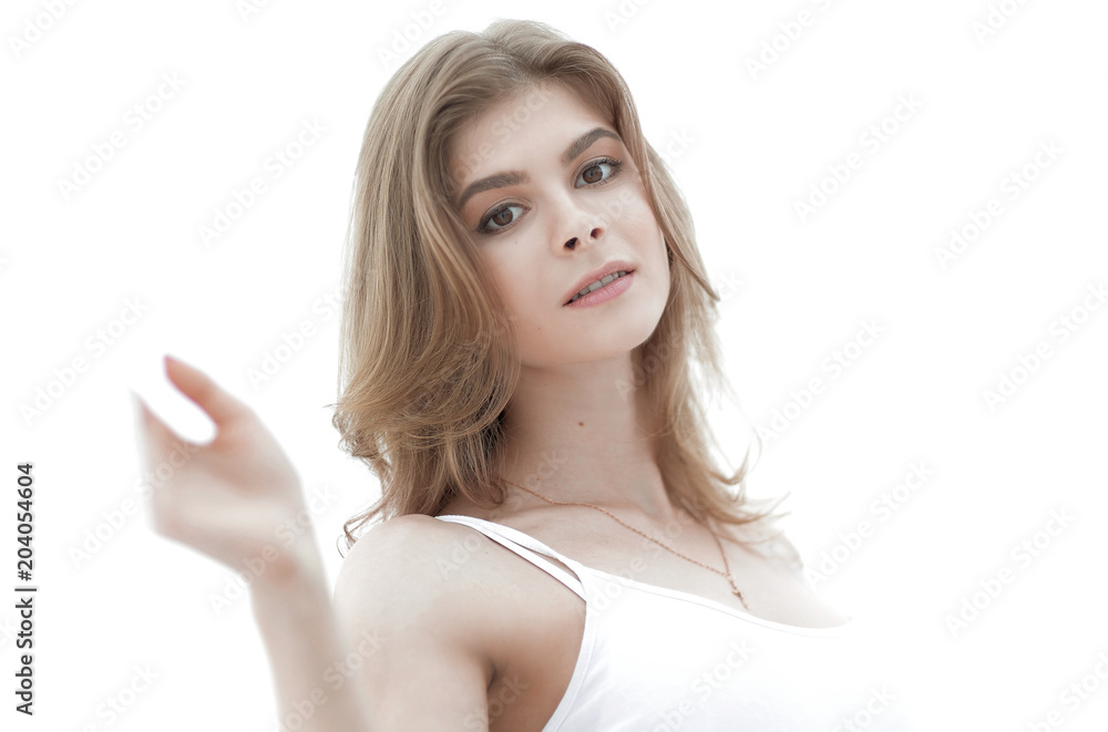 closeup portrait of cute young woman with light make-up. closeup portrait of cute young woman with light make-up.