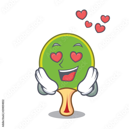 In love ping pong racket mascot cartoon