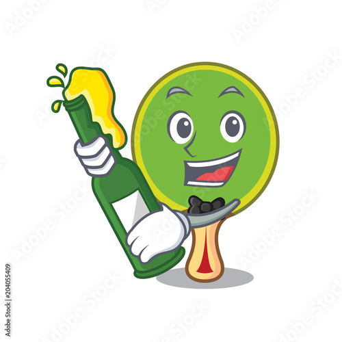 With beer ping pong racket mascot cartoon