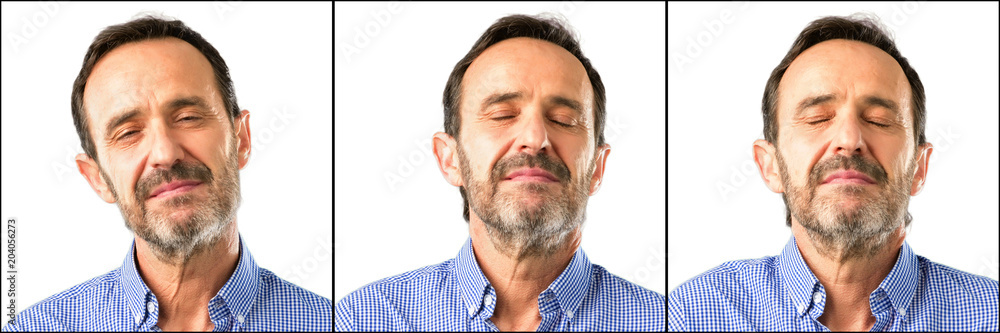 Middle age handsome man closeup with hands in heart, expressing love and health concept Middle age handsome man closeup with hands in heart, expressing love and health concept