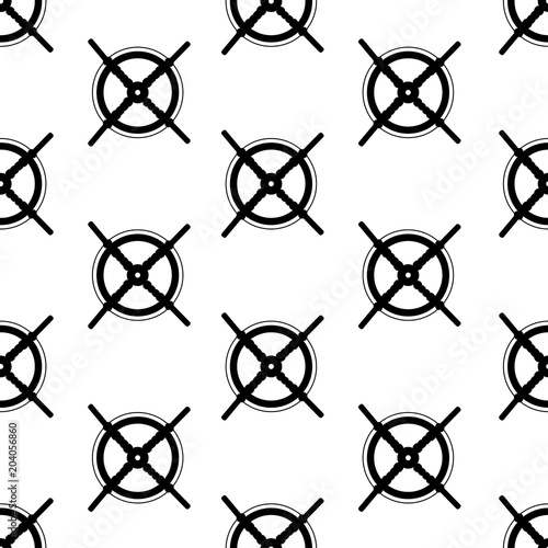 Seamless pattern with the black steering wheel of the ship on the white background.