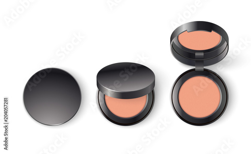 Ads template mockup realistic cosmetic makeup cheek blush compact or face concealer powder in black a pack on a white background.