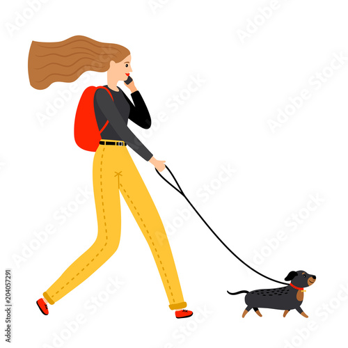 Woman walking with dog