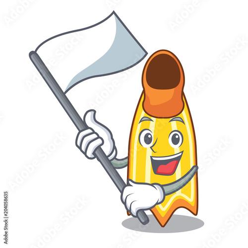 With flag swim fin mascot cartoon