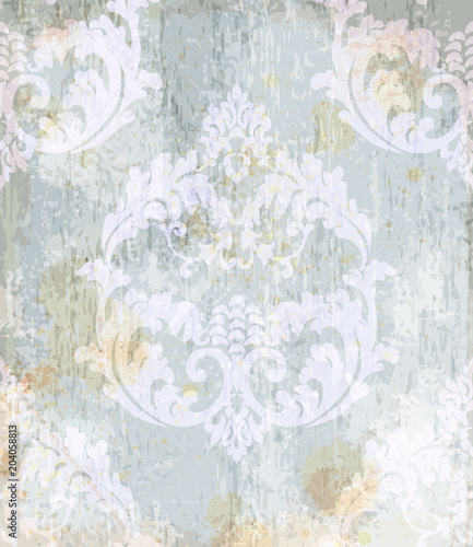 Vintage Baroque pattern background Vector. Ornamented texture luxury design. Royal textile decor light blue colors