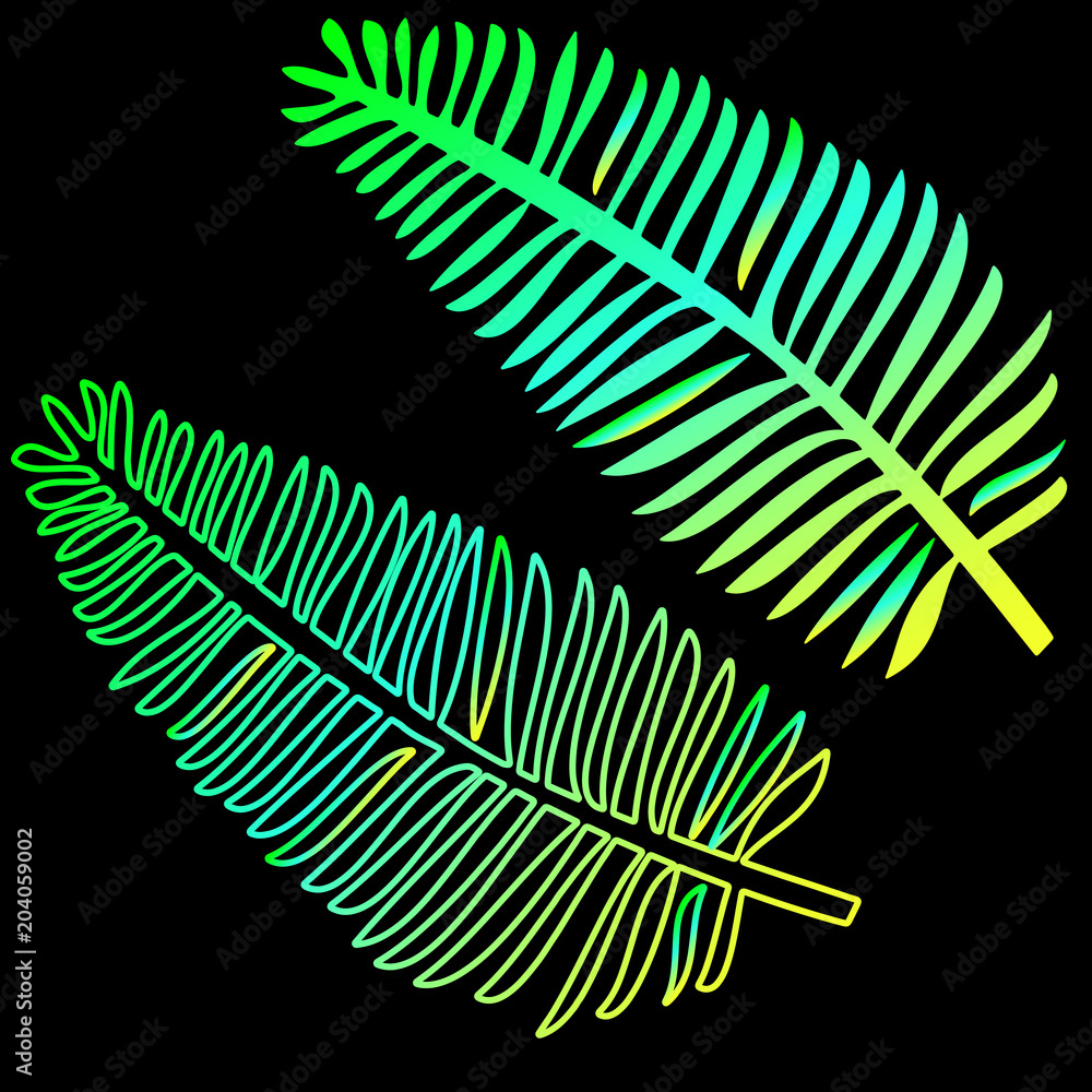 Fototapeta premium The model of the neon leaves of the fern is an exotic plant. Trend of the season is tropical leaves.