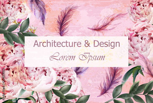 Architecture and design creative card Vector. Flowers and feathers decoration...