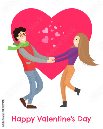Happy Valentines Day Poster Lovers Hold Hands
