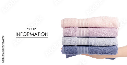 A stack of towels pink blue in hand pattern