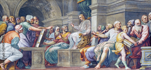 PARMA, ITALY - APRIL 16, 2018: The fresco Twelve old Jesus in the Temple in Duomo by Lattanzio Gambara (1567 - 1573).