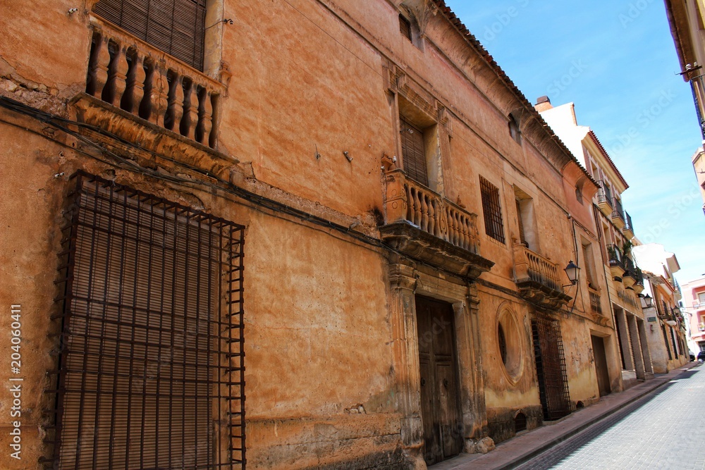 Colorful and majestic old house facade in Caravaca de la Cruz, Murcia, Spain
