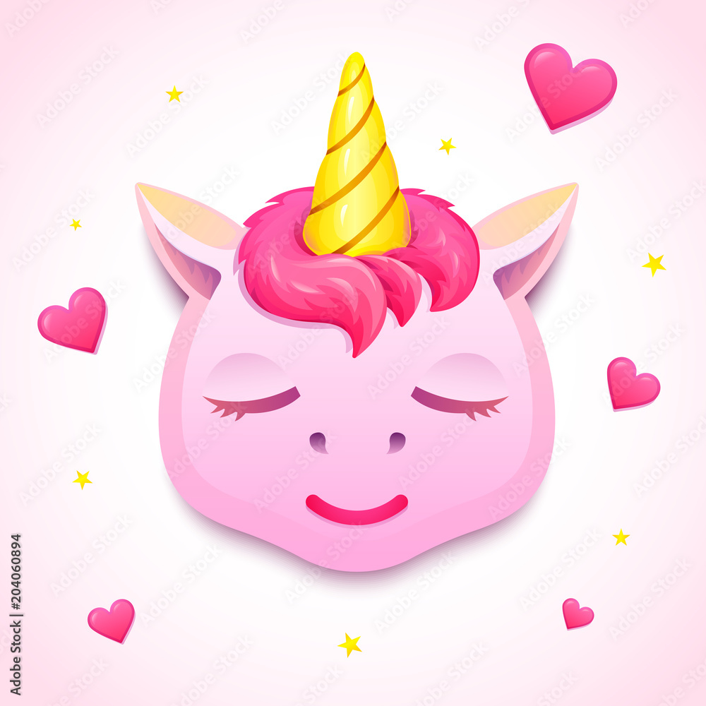 Emoji unicorn face, vector illustration