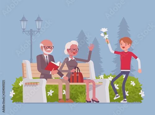 Grandparents and grandson in park