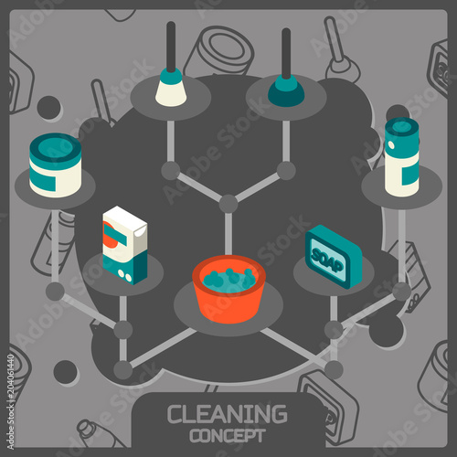 Cleaning color concept isometric icons