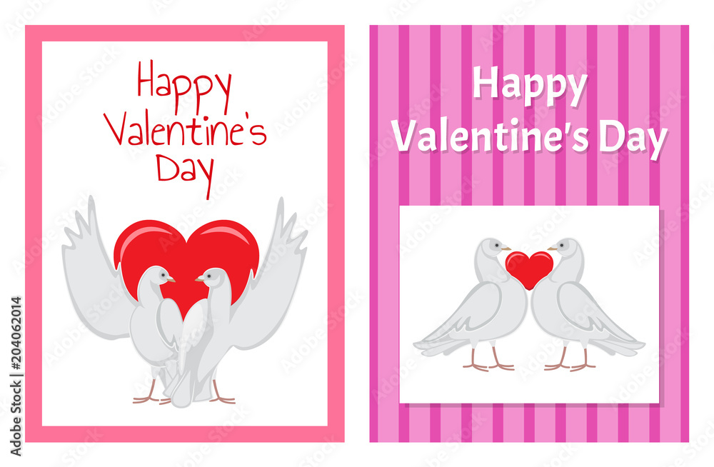 White Doves Couples with Heart Illustrations Set