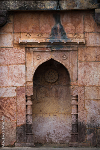 Mandu India, afghan ruins of islam kingdom, mosque monument and muslim tomb, interior details.