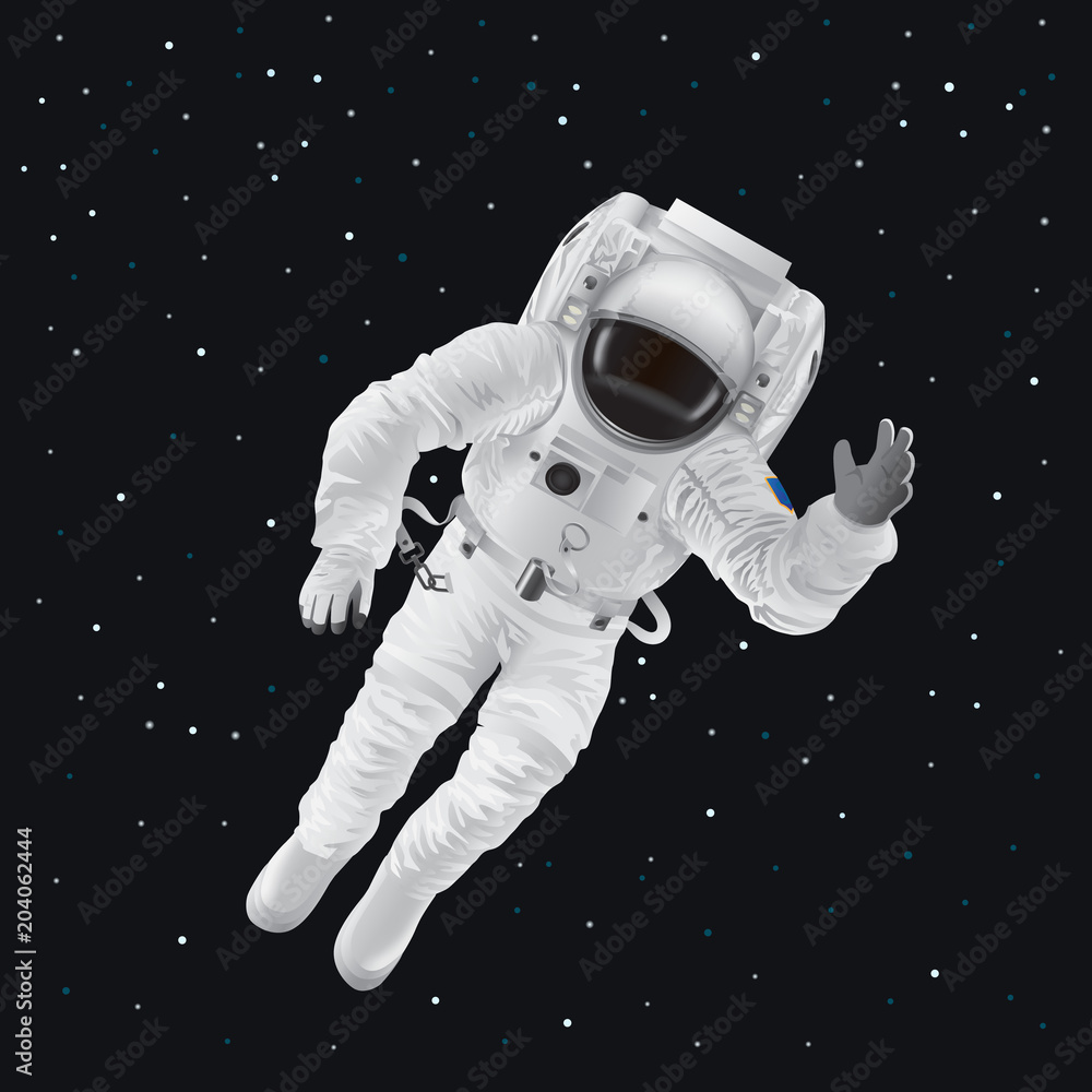 Spaceman in Pressure Suit out in Space among Stars Spaceman in Pressure Suit out in Space among Stars