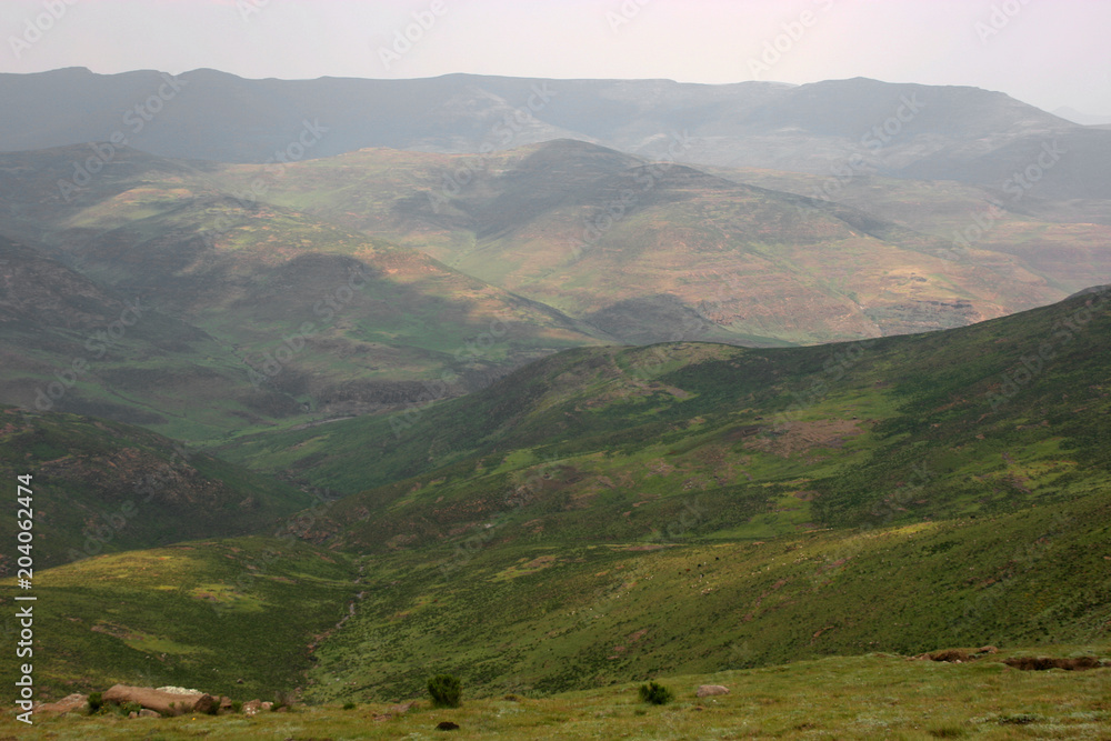 Beautiful landscape and scenery between Marakabei and Thaba Tseka, Lesotho, Southern Africa