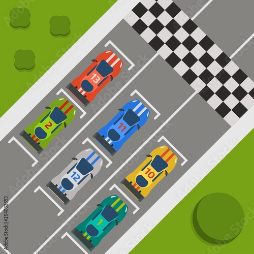 Race car sport track curve road vector. Top view of car sport competition constructor symbols. Circuit transportation tire car speedway line. Automobile highway flare formula finish