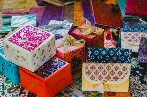 Colorful oriental gift boxes with ribbons 