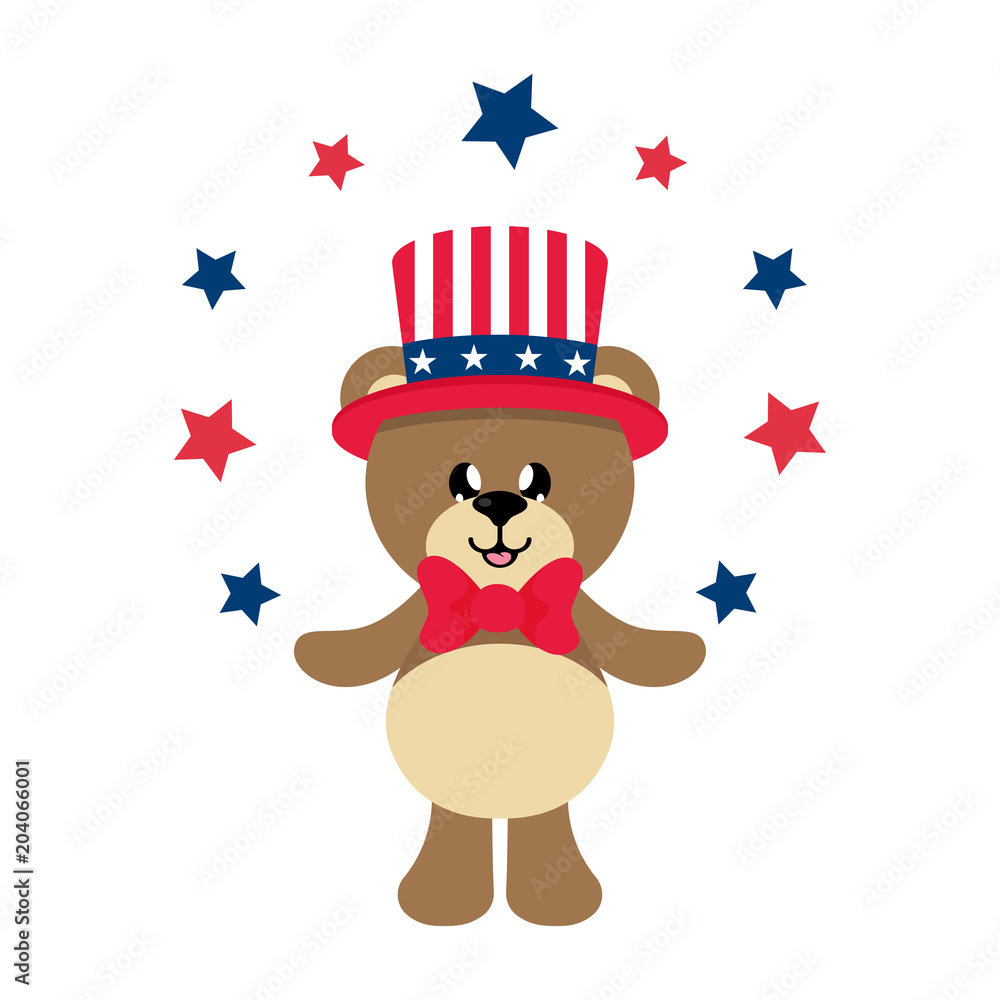 Fototapeta premium 4 july cartoon cute bear in hat with stars