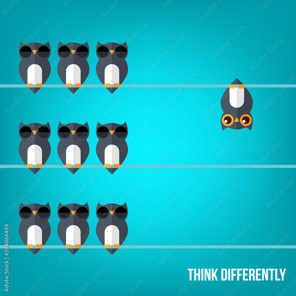 Think differently - Being different, standing out from the crowd -The  graphic of owl also represents the concept of individuality , confidence,  uniqueness, innovation, creativity. Stock Vector | Adobe Stock