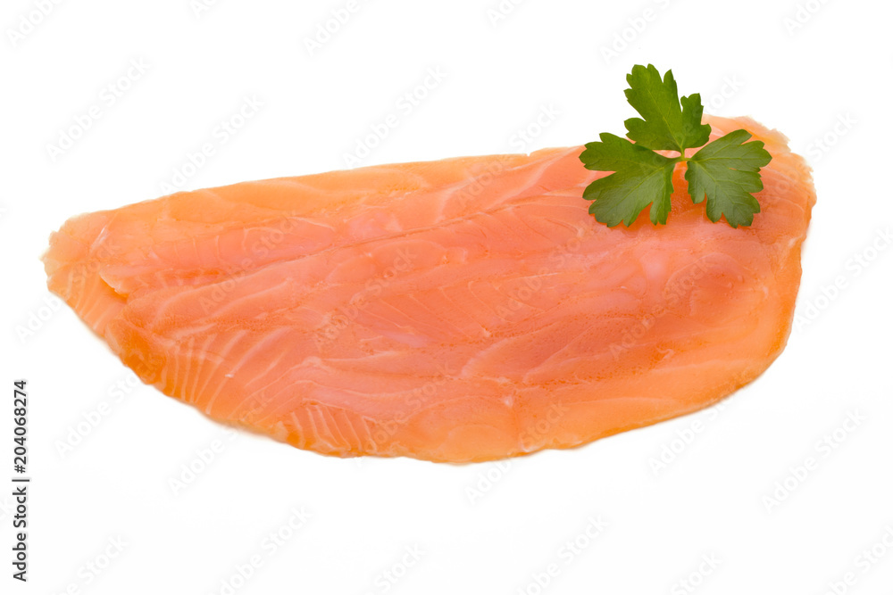 Fresh salmon slice and spice on the white background. Fresh salmon slice and spice on the white background.