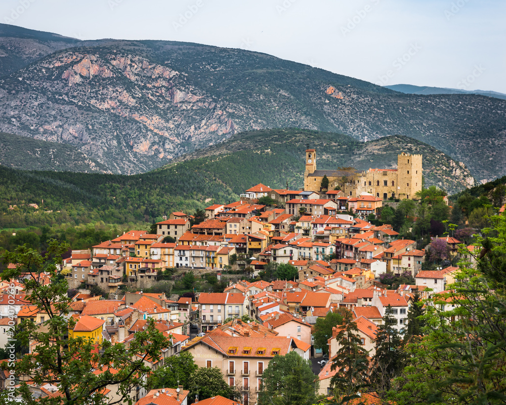 Village of Vernet-les-Bains in the Pyrenees-Orientales departement of France