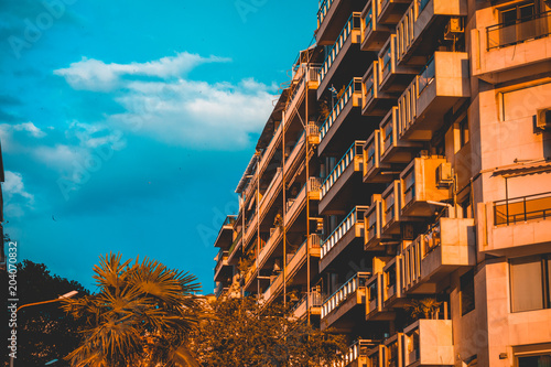 orange building with darken sky