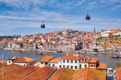 Porto city and Douro River, cable car, view from Vila Nova de Gaia