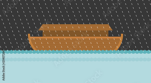 Noah's ark in raining, vector illustration flat design