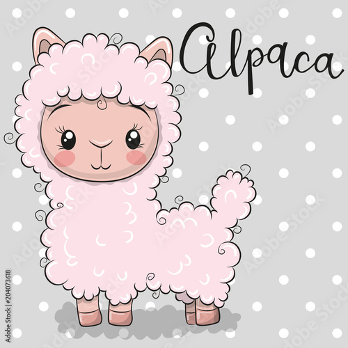 Cute Cartoon alpaca on a gray background