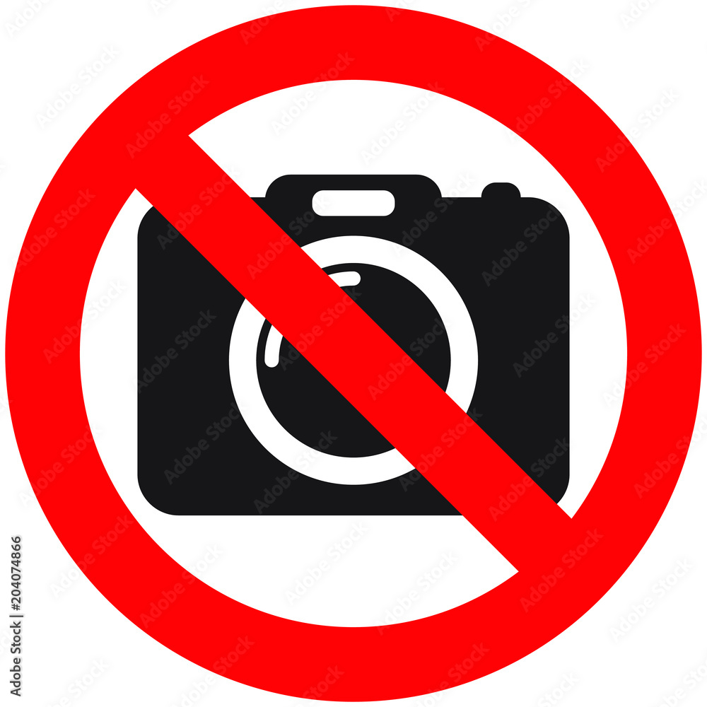 No cameras allowed sign. Red prohibition no camera sign. No taking pictures, no photographs sign. No cameras allowed sign. Red prohibition no camera sign. No taking pictures, no photographs sign.