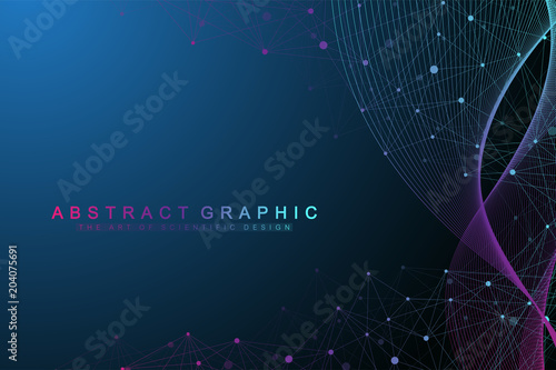 Geometric graphic background molecule and communication. Big data complex with compounds. Perspective backdrop. Minimal array. Digital data visualization. Scientific cybernetic vector illustration.