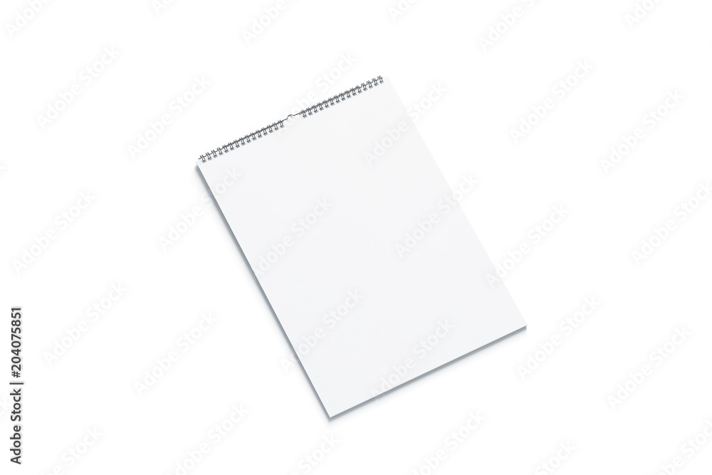 Blank white calendar mock up side view, isolated. Empty almanac a3 mockup with metal spirals. Clear wall mounted menology template. Portrait vertical calender Blank white calendar mock up side view, isolated. Empty almanac a3 mockup with metal spirals. Clear wall mounted menology template. Portrait vertical calender