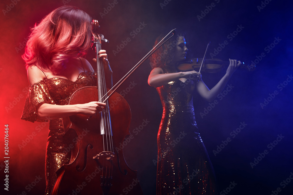 Fototapeta premium The cellist girl performs on stage.