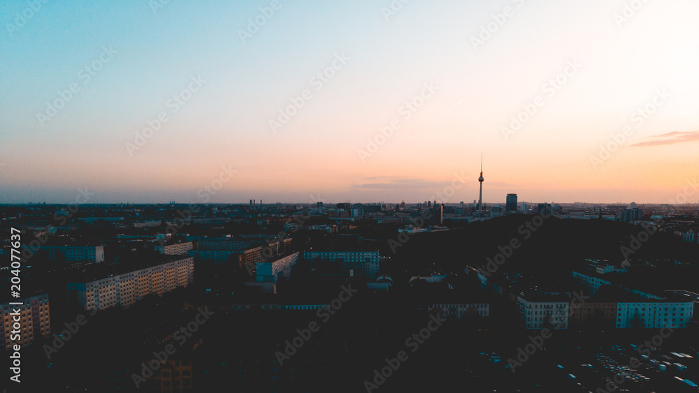 sillhouette of berlin from the bird view in the afternoon