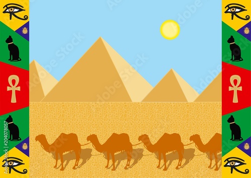 Vector illustration of camels in egypt