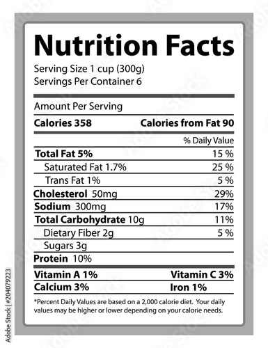 Nutrition Facts Paper and Info Vector Illustration