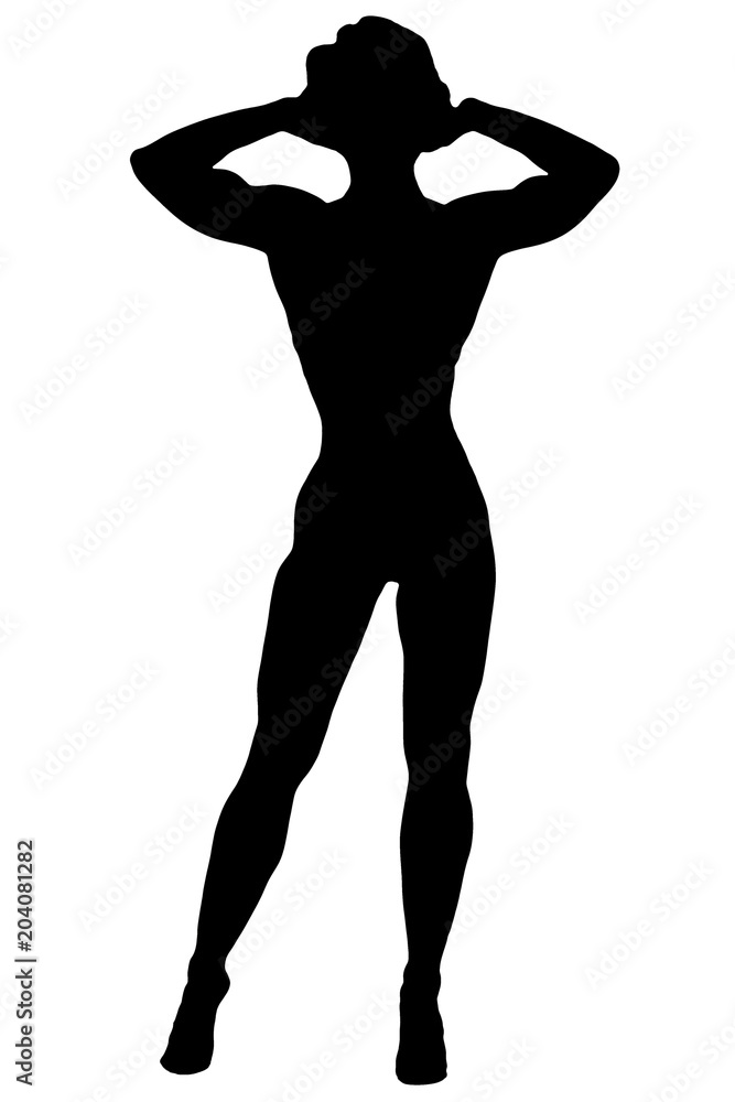 Sexy woman bodybuilder's silhouette against white background, isolated