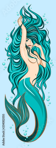 Picture of a cute mermaid with lush, long hair